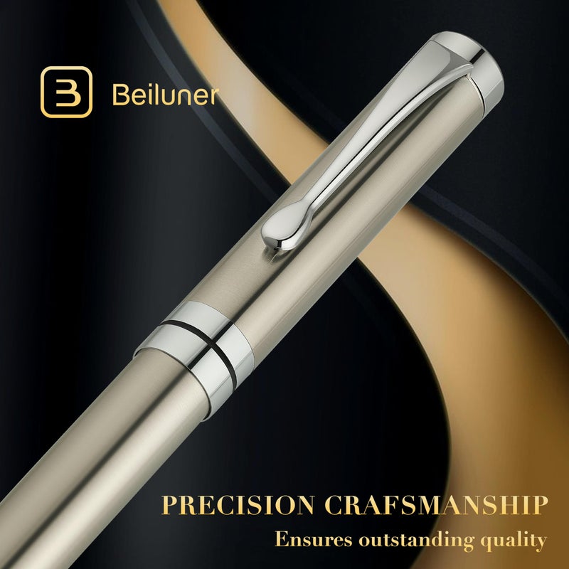BEILUNER Silver Ballpoint Pens, Stainless Steel Body, Smooth Writing Experience, Dishwasher Safe, Gift Box with Extra Refill - Image 2